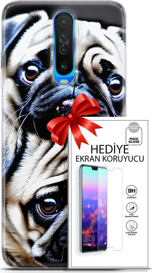Xiaomi Redmi K30 Kılıf Orijinal Seri Dogs 20 İkili Pug Renkli Kılıf Ekran Koruyucu