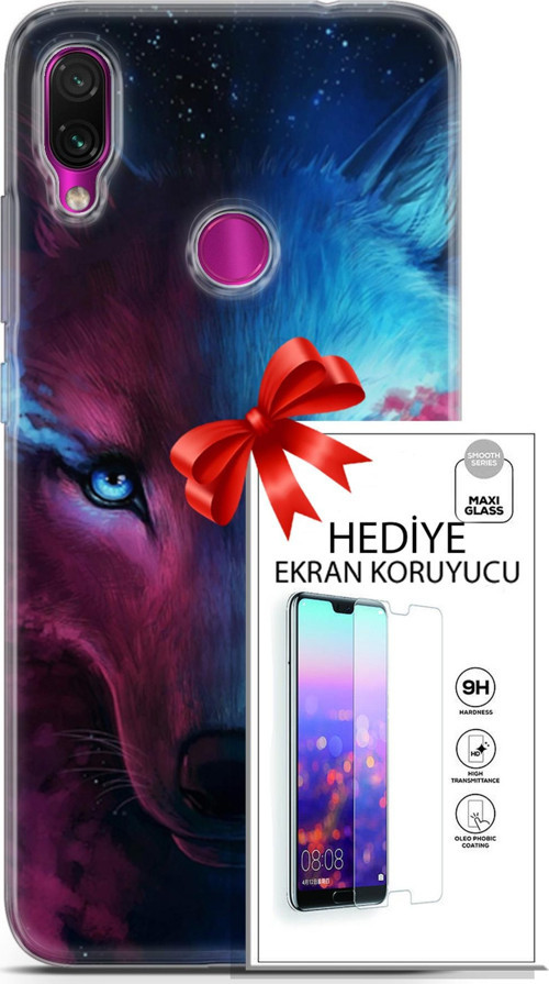 Xiaomi Redmi Note 7 Kılıf Orijinal Seri Cardano 18 Mavi Turuncu Göz Parlak Kılıf + Ekran Koruyucu Fu