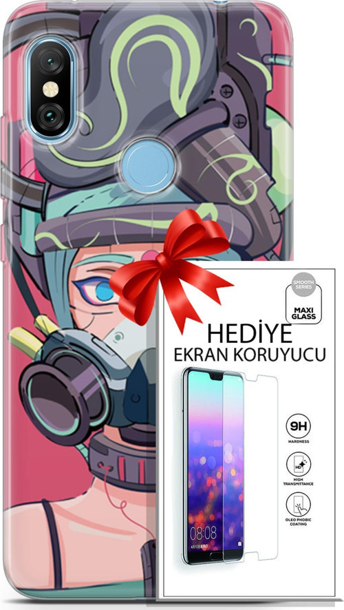 Xiaomi Redmi Note 6 Pro Kılıf Orijinal Seri Cyberpunk 06 Gaz Maskesi Koruyucu Kapak Ekran Koruyucu