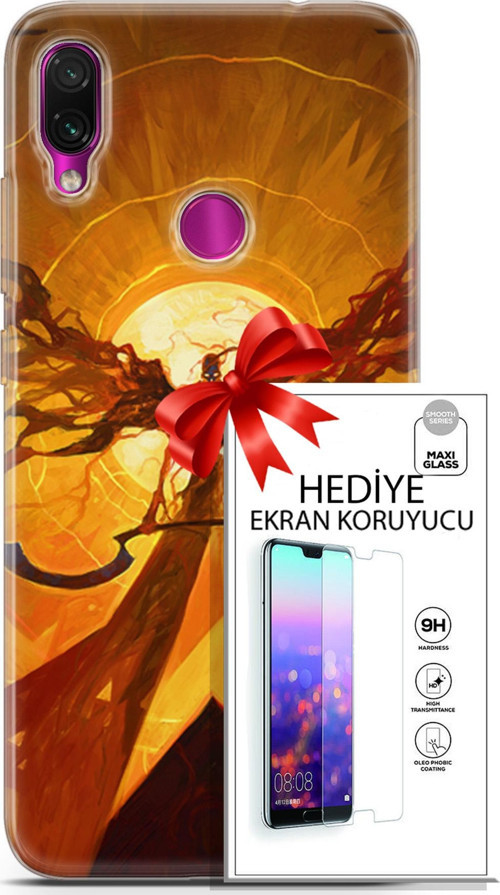 Xiaomi Redmi Note 7 Kılıf Orijinal Seri Cardano 27 Şeytan Lazer Kesim Silikon Ekran Koruyucu