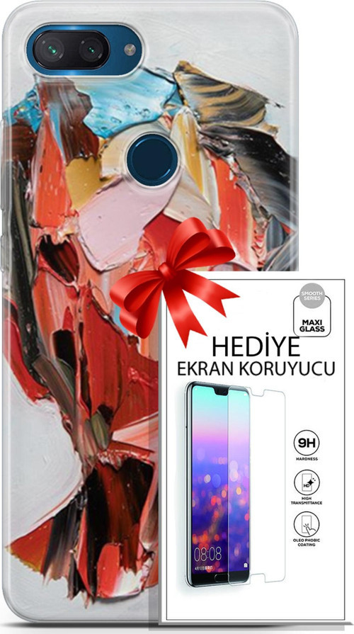 Xiaomi Mi 8 Lite Kılıf Orijinal Seri Soul 09 Pembe Kırmızı Mavi Uv Kılıf Ve Ekran Koruyucu
