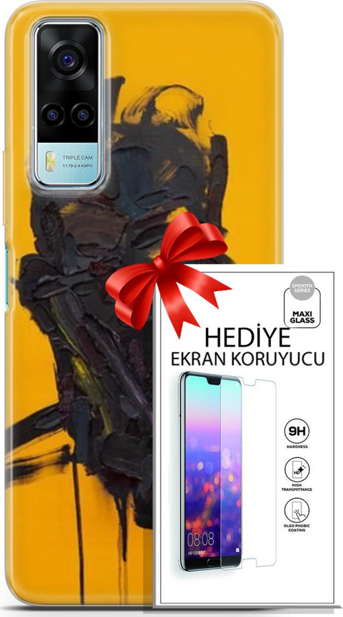 Vivo Y53S 4G Kılıf Orijinal Seri Soul 07 Sarı Siyah Desenli Kılıf + Ön Ekran Koruyucu