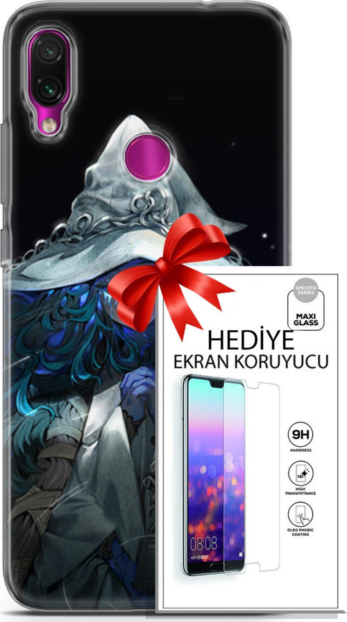 Xiaomi Redmi Note 7 Kılıf Orijinal Seri Cardano 28 Şapkalı Kız İz Bırakmayan Kılıf + Ön Ekran Koruyucu