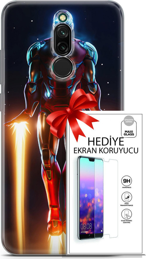 Xiaomi Redmi 8 Kılıf Orijinal Seri Dc 19 Iron Man Tam Koruma Kılıf + Ekran Koruyucu