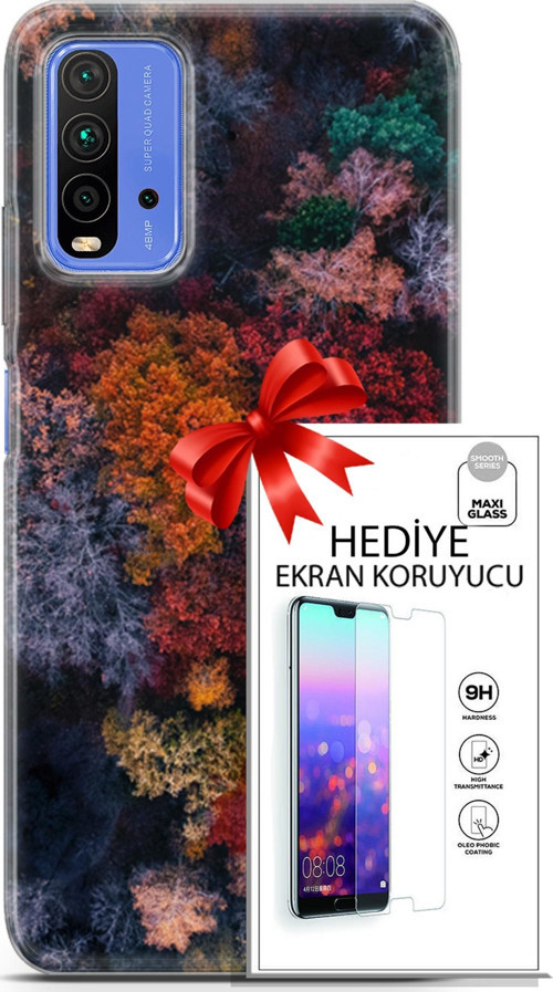 Xiaomi Redmi 9T Kılıf Orijinal Seri Fantasy 16 Renkli Ağaçlar Hediyelik Kılıf Ve Ekran Koruyucu