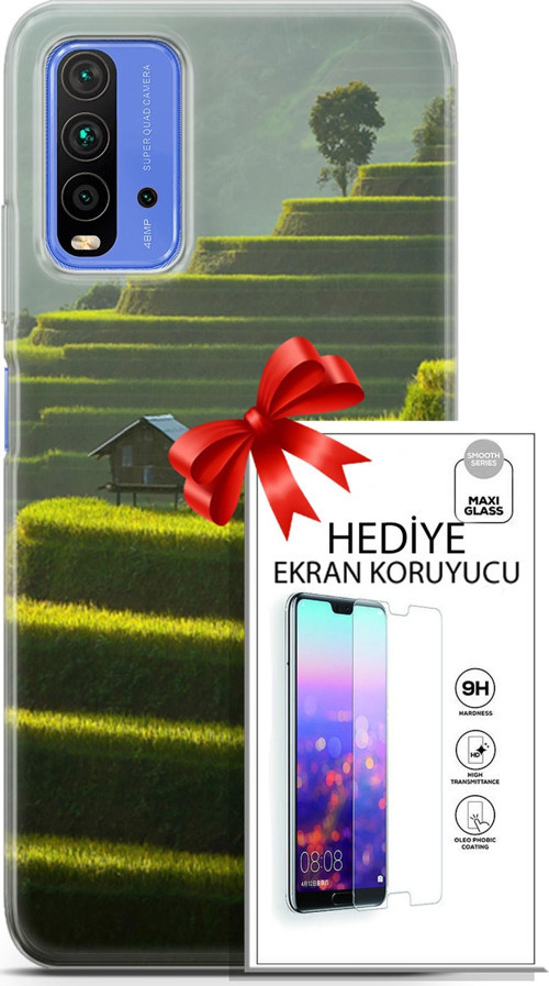 Xiaomi Redmi 9T Kılıf Orijinal Seri Fantasy 23 Çay Tarlası Telefon Kabı Ve Ekran Koruyucu