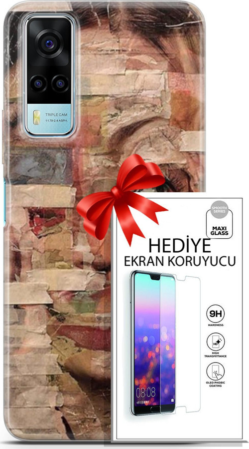 Vivo Y53S 4G Kılıf Orijinal Seri Soul 20 Yüz Göz Renkli Kılıf Ekran Koruyucu