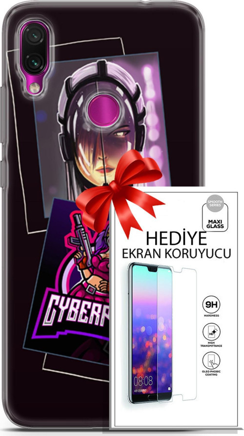Xiaomi Redmi Note 7 Kılıf Orijinal Seri Cyberpunk 10 Cyber Kız Full Hd Kılıf + Ekran Koruyucu