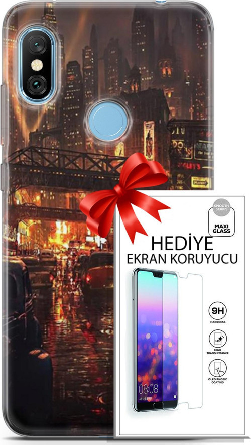 Xiaomi Redmi Note 6 Pro Kılıf Orijinal Seri Cyberpunk 23 Gökdelenler Telefon Kabı Ve Ekran Koruyucu