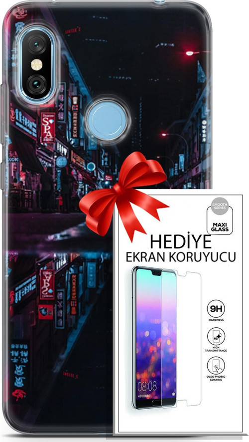 Xiaomi Redmi Note 6 Pro Kılıf Orijinal Seri Cyberpunk 24 Spa Darbe Emici Kılıf + Ekran Koruyucu