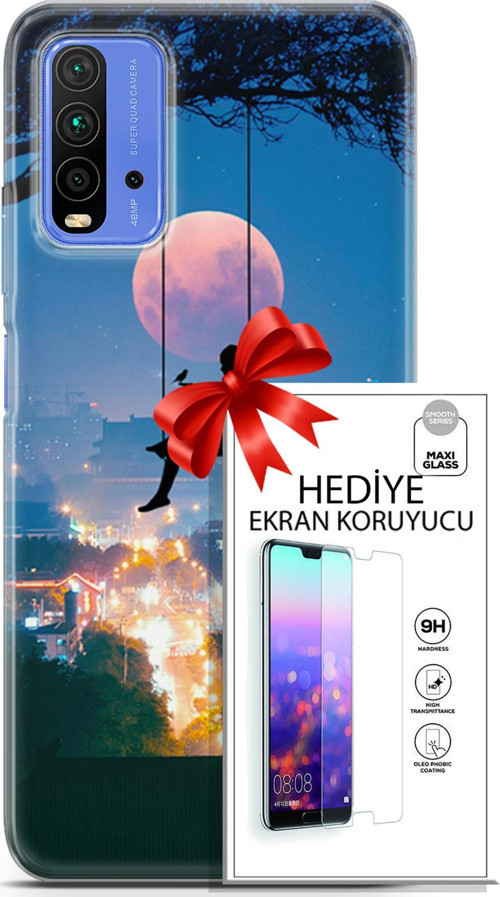 Xiaomi Redmi 9T Kılıf Orijinal Seri Fantasy 30 Ay Salıncak Kenarları Şeffaf Kapak Ve Ekran Koruyucu
