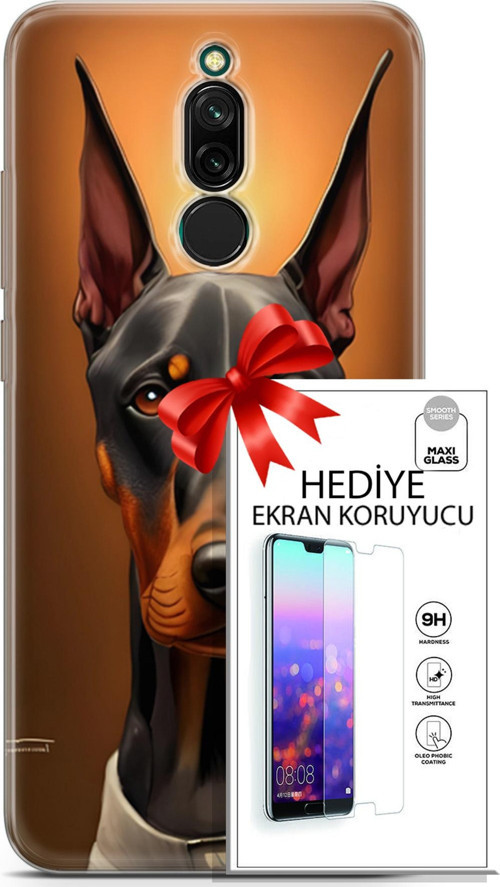 Xiaomi Redmi 8 Kılıf Orijinal Seri Dogs 03 Doberman Arka Kapak + Ekran Koruyucu