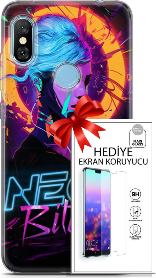 Xiaomi Redmi Note 6 Pro Kılıf Orijinal Seri Cyberpunk 25 Neon Soyulmayan Kılıf + Ekran Koruyucu Full