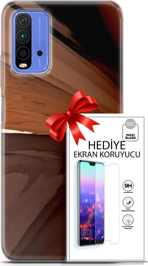Xiaomi Redmi 9T Kılıf Orijinal Seri Nature 01 Kahverengi Tonlar Telefon Kılıfı + Ekran Koruyucu