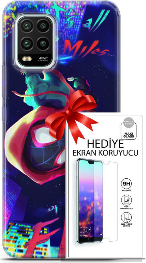 Xiaomi Mi 10 Lite 5G Kılıf Orijinal Seri Dc 25 Spider Man Miles Soyulmayan Kılıf + Ekran Koruyucu Fu