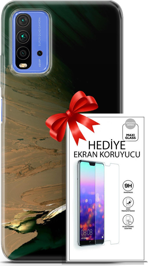 Xiaomi Redmi 9T Kılıf Orijinal Seri Nature 02 Yeşil Sarı Kapak Ve Ekran Koruyucu