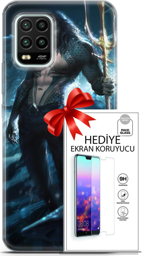 Xiaomi Mi 10 Lite 5G Kılıf Orijinal Seri Dc 27 Aquaman Lazer Kesim Silikon Ekran Koruyucu