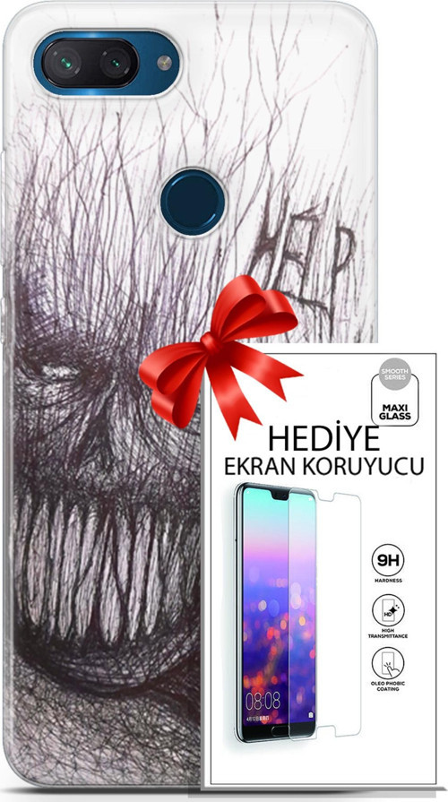 Xiaomi Mi 8 Lite Kılıf Orijinal Seri Soul 29 Şeytan Leke Tutmaz Kapak + Ekran Koruyucu