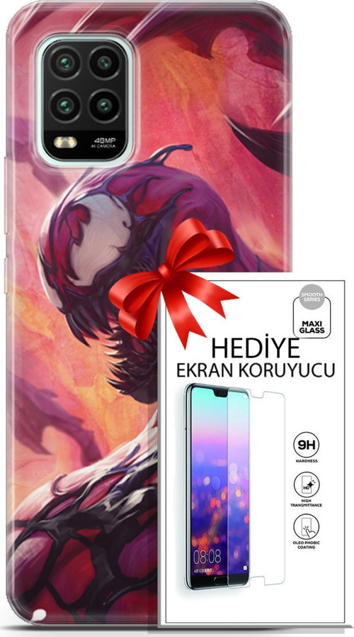 Xiaomi Mi 10 Lite 5G Kılıf Orijinal Seri Dc 30 Carnage Kenarları Şeffaf Kapak Ve Ekran Koruyucu