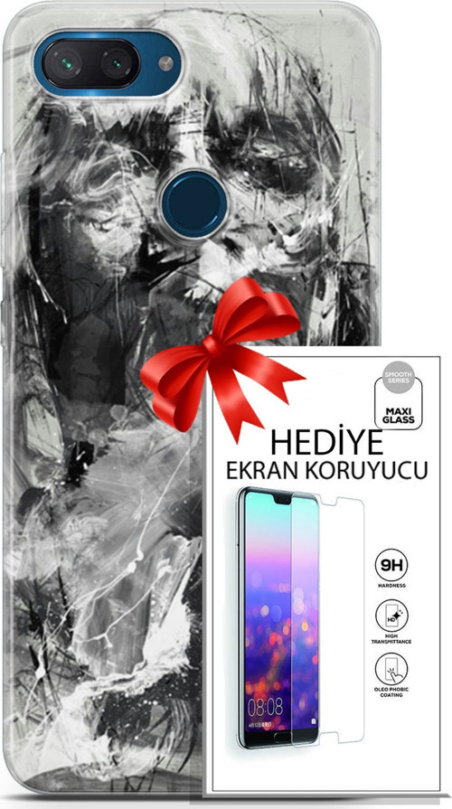 Xiaomi Mi 8 Lite Kılıf Orijinal Seri Soul 30 Siyah Beyaz Kenarları Şeffaf Kapak Ve Ekran Koruyucu