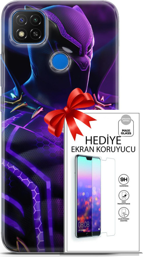 Xiaomi Redmi 9C Kılıf Orijinal Seri Dc 13 Mor Panter Fortnite Case Kapak Ekran Koruyucu