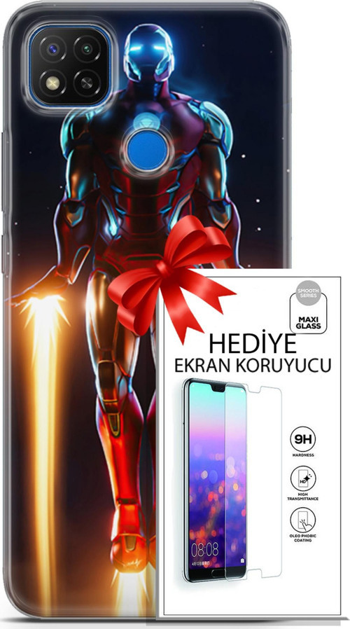 Xiaomi Redmi 9C Kılıf Orijinal Seri Dc 19 Iron Man Tam Koruma Kılıf + Ekran Koruyucu