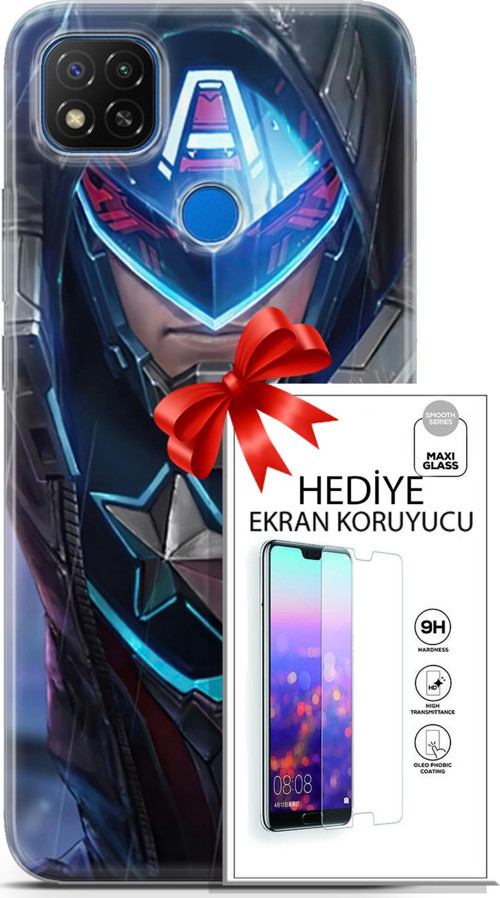Xiaomi Redmi 9C Kılıf Orijinal Seri Dc 22 Kaptan Amerika Kap + Ekran Koruyucu