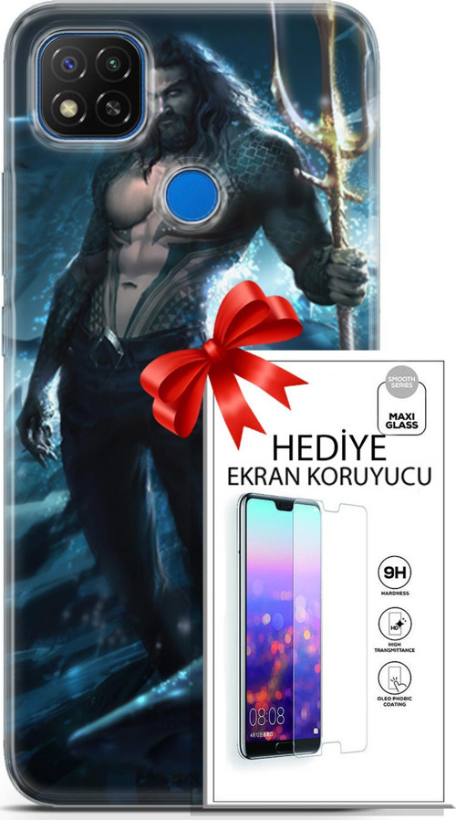 Xiaomi Redmi 9C Kılıf Orijinal Seri Dc 27 Aquaman Lazer Kesim Silikon Ekran Koruyucu