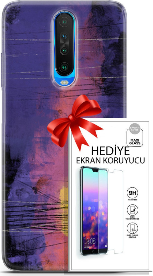 Xiaomi Redmi K30 Kılıf Orijinal Seri Nature 04 Mor Kırmızı Silikon Kılıf + Ekran Koruyucu Full Koruma