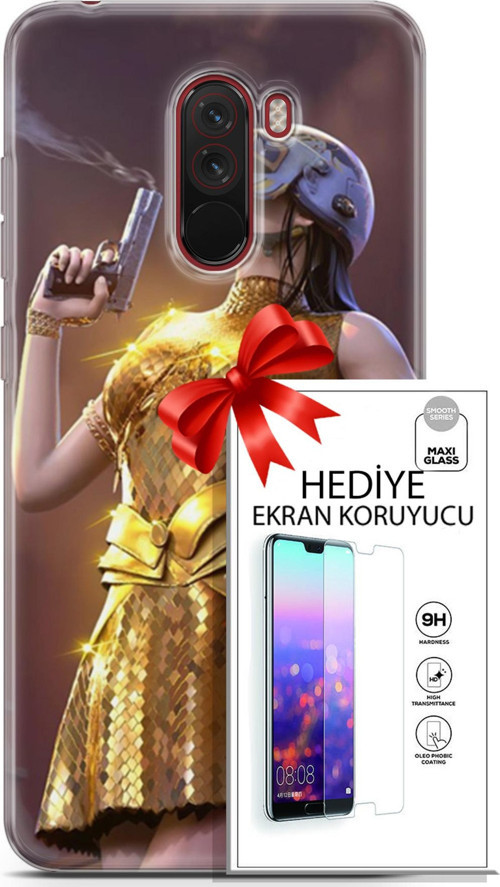 Xiaomi Pocophone F1 Kılıf Orijinal Seri Pubg 21 Anna Darbe Önleyici Kapak + Ön Ekran Koruyucu
