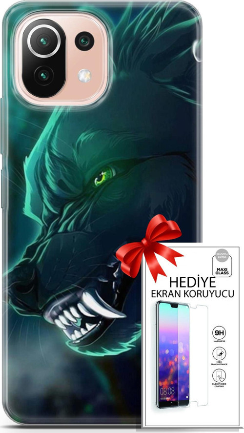 Xiaomi Mi 11 Lite Kılıf Orijinal Seri Cardano 17 Vahşi Kurt Yumuşak Kılıf + Ekran Koruyucu