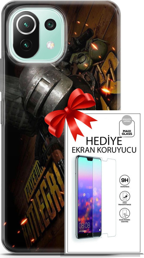 Xiaomi 11 Lite 5G Ne Kılıf Orijinal Seri Pubg 18 Tabela Parlak Kılıf + Ekran Koruyucu Full Koruma
