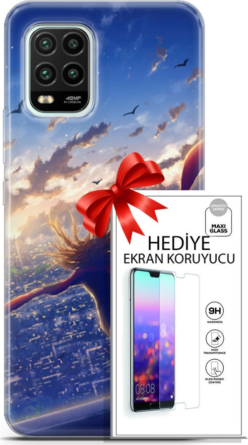 Xiaomi Mi 10 Lite 5G Kılıf Orijinal Seri Fantasy 03 Kuşlar Kız Arka Kapak + Ekran Koruyucu