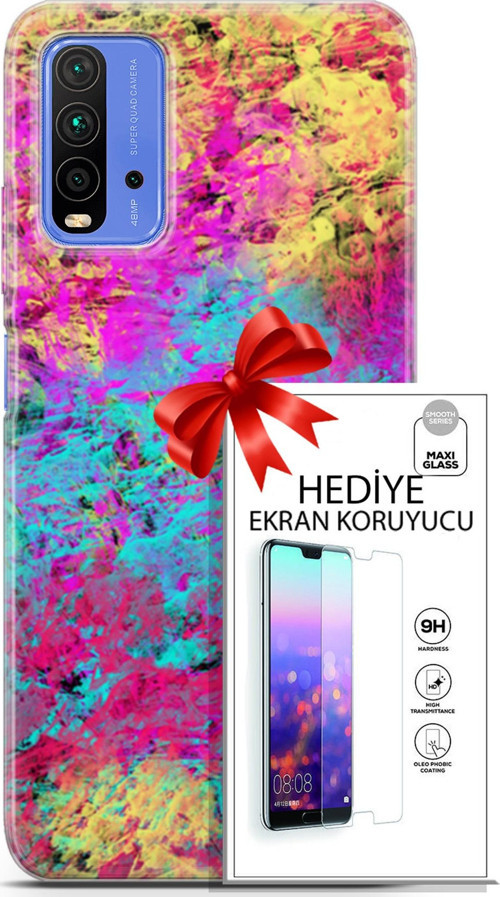 Xiaomi Redmi 9T Kılıf Orijinal Seri Nature 29 Çok Renkli Leke Tutmaz Kapak + Ekran Koruyucu