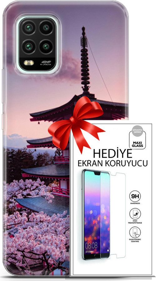 Xiaomi Mi 10 Lite 5G Kılıf Orijinal Seri Fantasy 04 Arakurayama Sengen Silikon Kılıf + Ekran Koruyucu