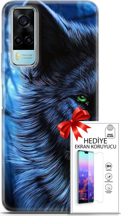 Vivo Y53S 4G Kılıf Orijinal Seri Cardano 16 Kurt Yeşil Göz Hediyelik Kılıf Ve Ekran Koruyucu