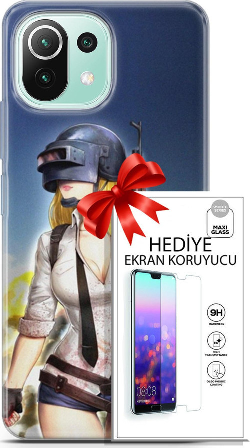 Xiaomi 11 Lite 5G Ne Kılıf Orijinal Seri Pubg 27 Anna Lazer Kesim Silikon Ekran Koruyucu