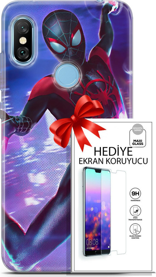 Xiaomi Redmi Note 6 Pro Kılıf Orijinal Seri Dc 24 Örümcek Adam Darbe Emici Kılıf + Ekran Koruyucu