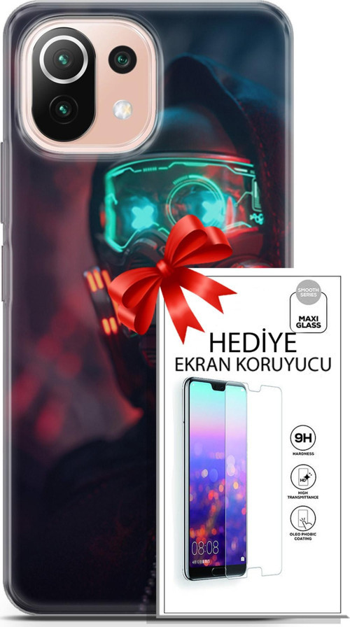 Xiaomi Mi 11 Lite Kılıf Orijinal Seri Cyberpunk 03 Vr Maske Arka Kapak + Ekran Koruyucu