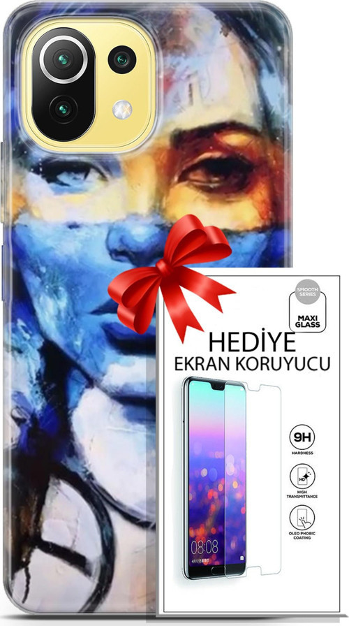 Xiaomi 11 Lite 5G Kılıf Orijinal Seri Soul 13 Mavi Sarı Case Kapak Ekran Koruyucu
