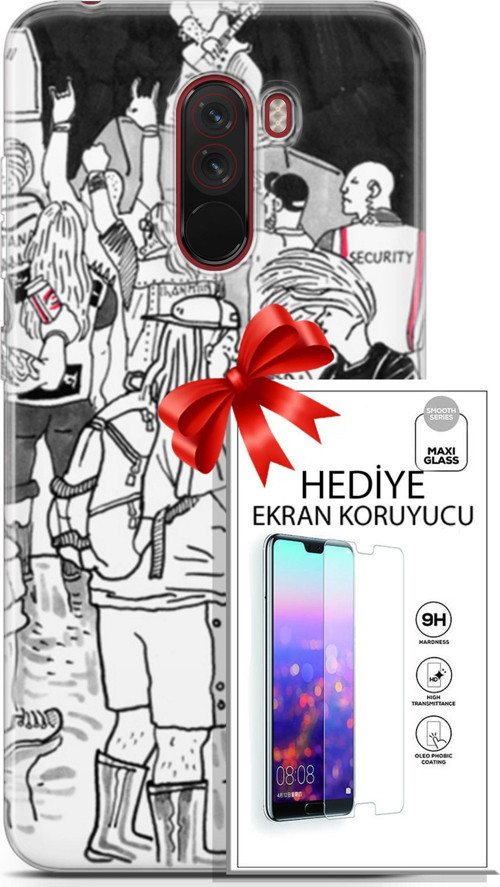 Xiaomi Pocophone F1 Kılıf Orijinal Seri Punky 17 Party Yumuşak Kılıf + Ekran Koruyucu