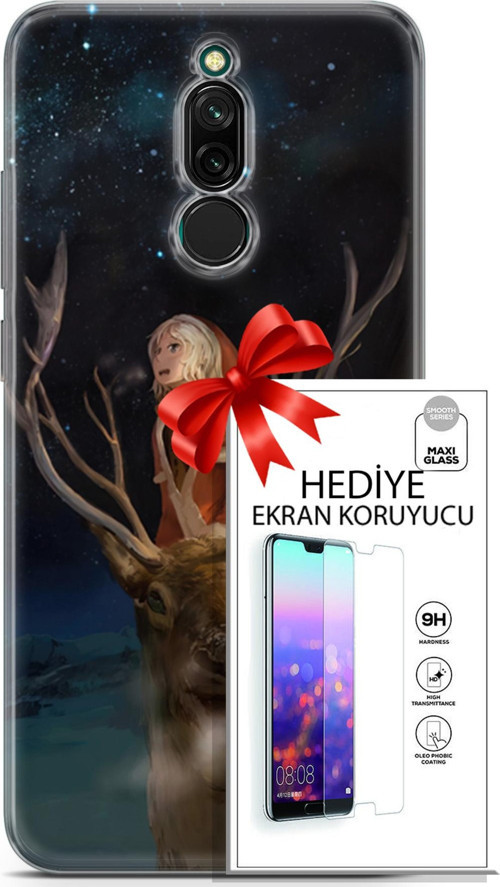 Xiaomi Redmi 8 Kılıf Orijinal Seri Fantasy 18 Geyik Kız Parlak Kılıf + Ekran Koruyucu Full Koruma