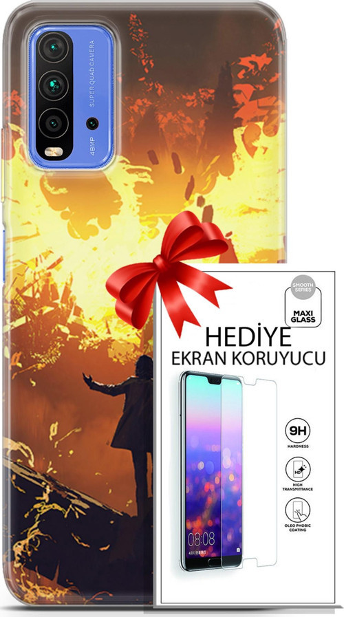 Xiaomi Redmi 9T Kılıf Orijinal Seri Neo 13 Mor Panter Fortnite Case Kapak Ekran Koruyucu