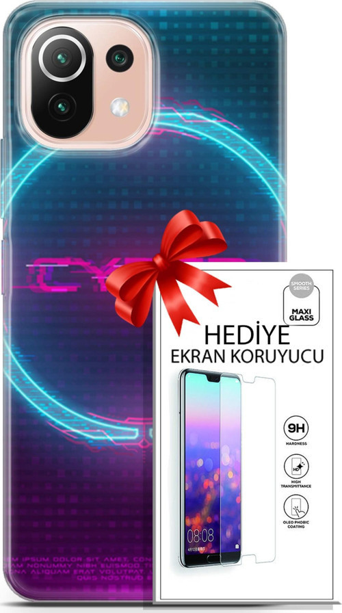 Xiaomi Mi 11 Lite Kılıf Orijinal Seri Cyberpunk 09 Cyber Logo Uv Kılıf Ve Ekran Koruyucu