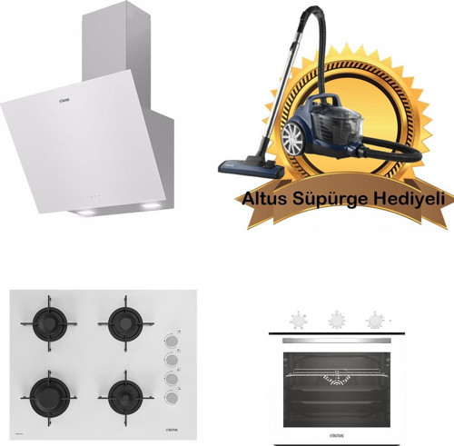 Beyaz Cam Ankastre Set 570 W - 159 Dw - 321 W ( Altus Süpürge Hediyeli)