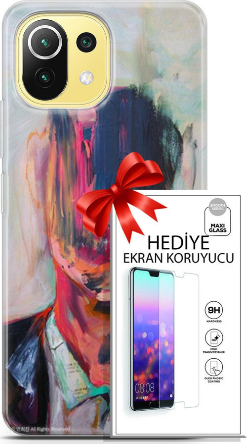 Xiaomi 11 Lite 5G Kılıf Orijinal Seri Soul 22 Acivert Pembe Kap + Ekran Koruyucu