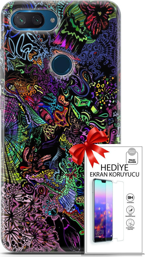 Xiaomi Mi 8 Lite Kılıf Orijinal Seri Cardano 03 Karışık Renkler Arka Kapak + Ekran Koruyucu