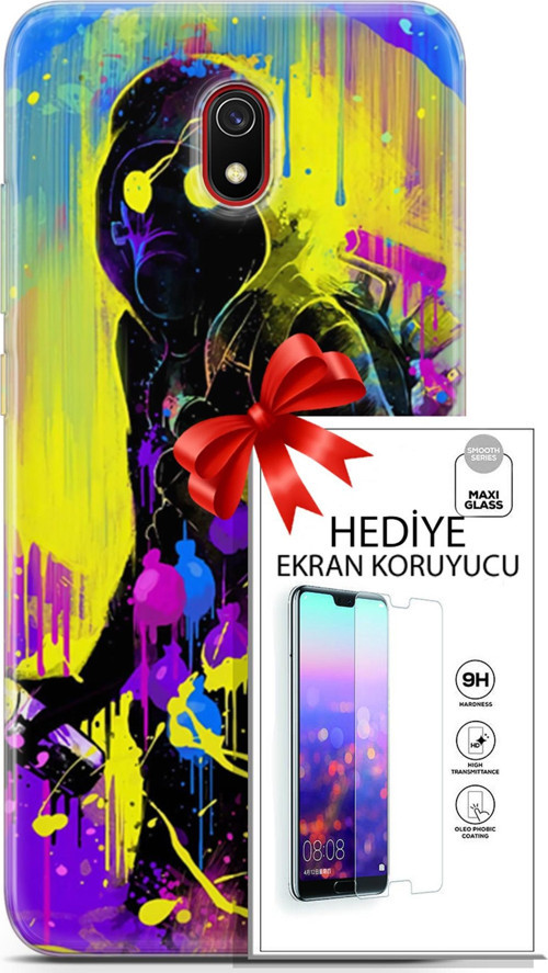 Xiaomi Redmi 8A Kılıf Orijinal Seri Cardano 19 Sarı Mavi Mor Tam Koruma Kılıf + Ekran Koruyucu