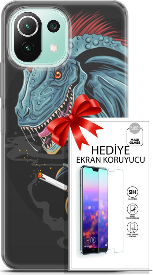Xiaomi 11 Lite 5G Ne Kılıf Orijinal Seri Punky 19 Dinozor Punk Tam Koruma Kılıf + Ekran Koruyucu