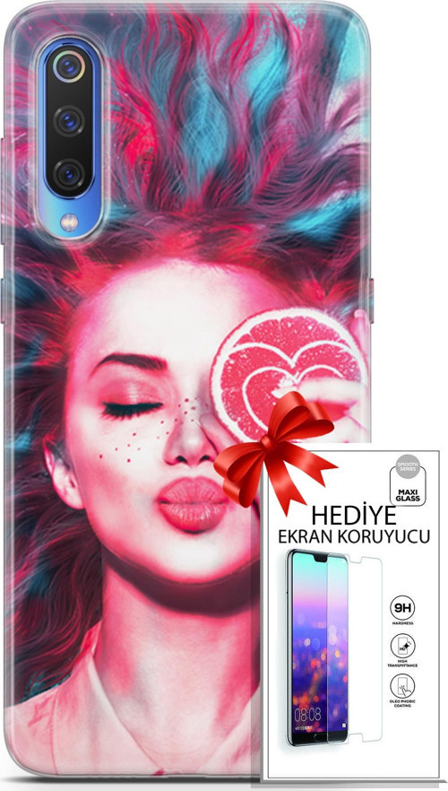 Xiaomi Mi 9 Kılıf Orijinal Seri Algorand 08 Greyfurt Baskılı Kılıf + Ekran Koruyucu